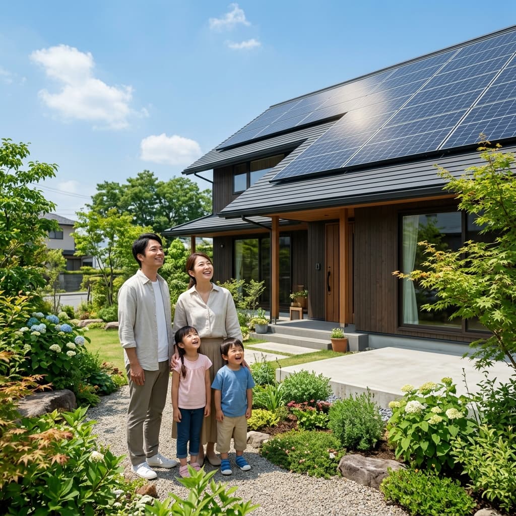 住宅の屋根に設置された太陽光パネル